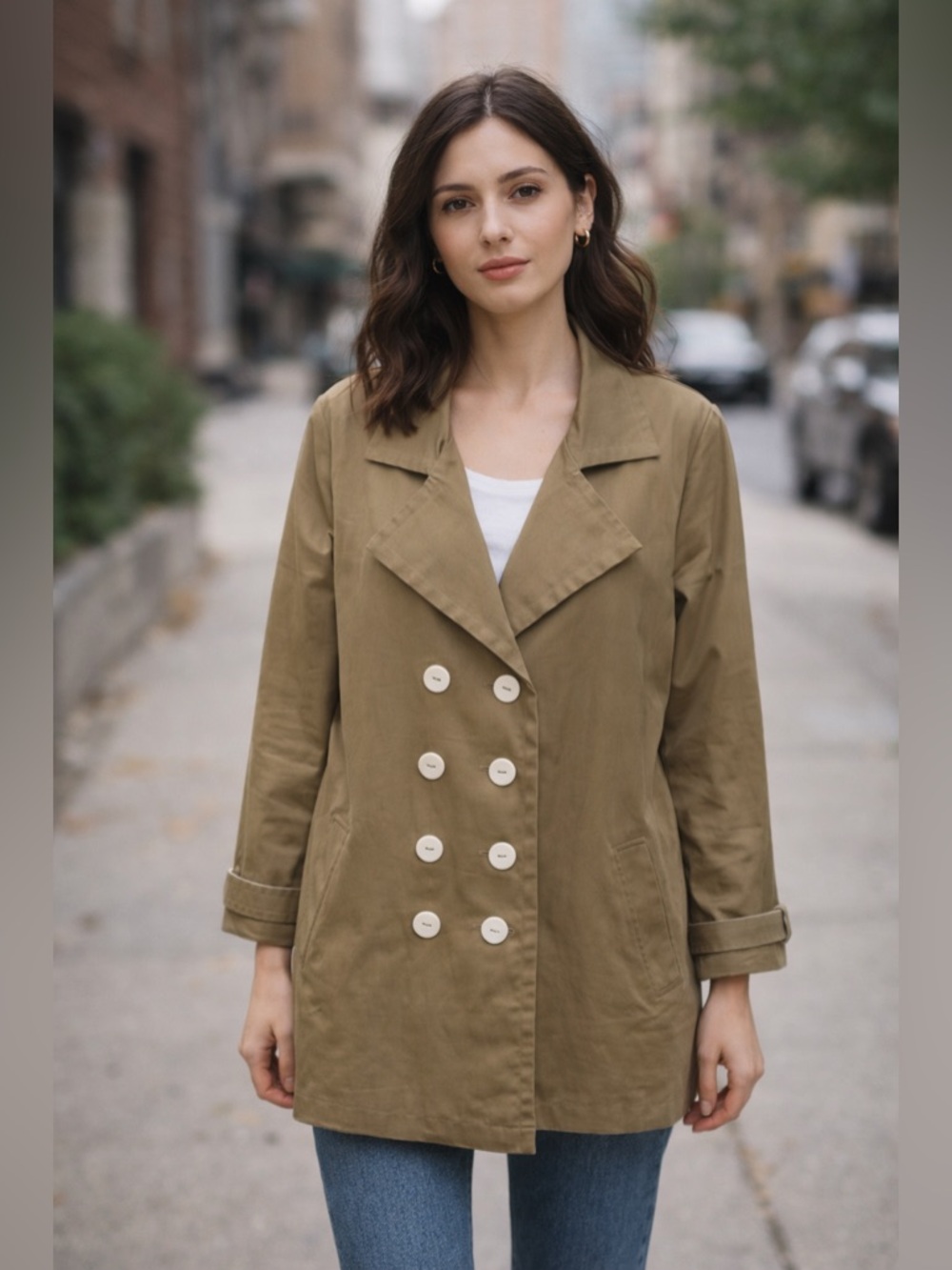 Linea by Louis Dell'Olio Khaki Button Front Pea Coat Jacket Size M